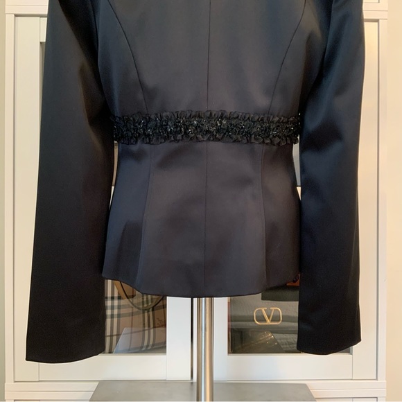 JS Collection Vintage Black Evening Jacket Ruffles Satiny Size 4 - Picture 10 of 11